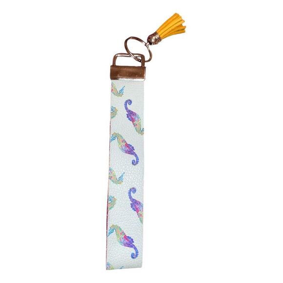 ☀️3/$12☀️ Glitter Sea Horse Faux Leather Keychain with Yellow Tassel - Picture 1 of 4